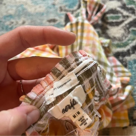 Aerie pastel plaid criss cross halter dress - Picture 5 of 6